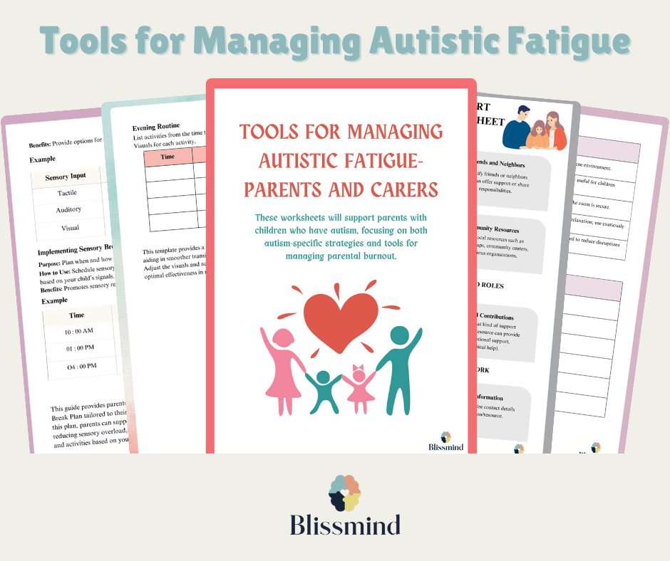 Tools for Managing Autistic Fatigue - Parents and Caregivers, Digital Download (15 Worksheets, 30 pages)