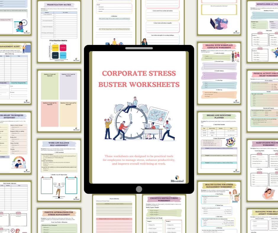 Corporate Stress Buster Worksheets – Digital Download (15 Sheets,22 pages)