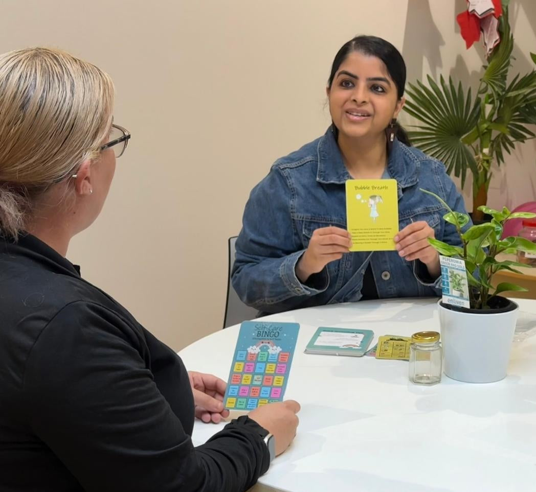 Blissmind Wellness' Gurleen Duggal with Coping Cards