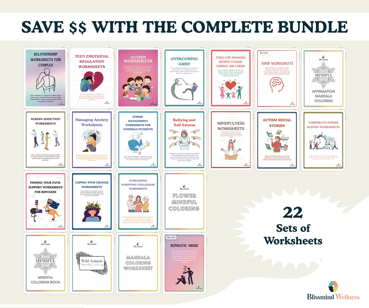 Mental Health Worksheets Mega Bundle (22 Digital PDFs)