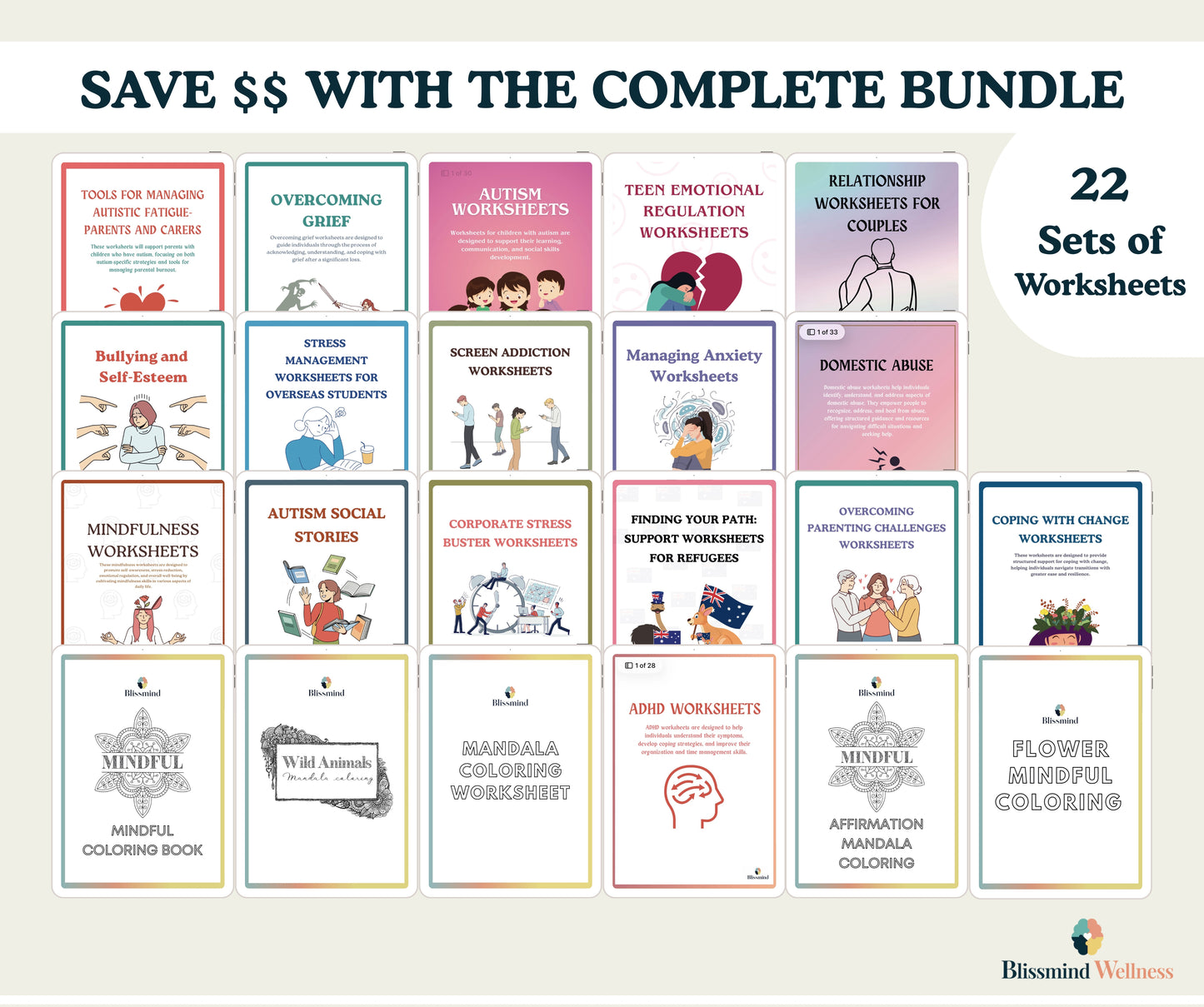 Mental Health Worksheets Mega Bundle (22 Digital PDFs)